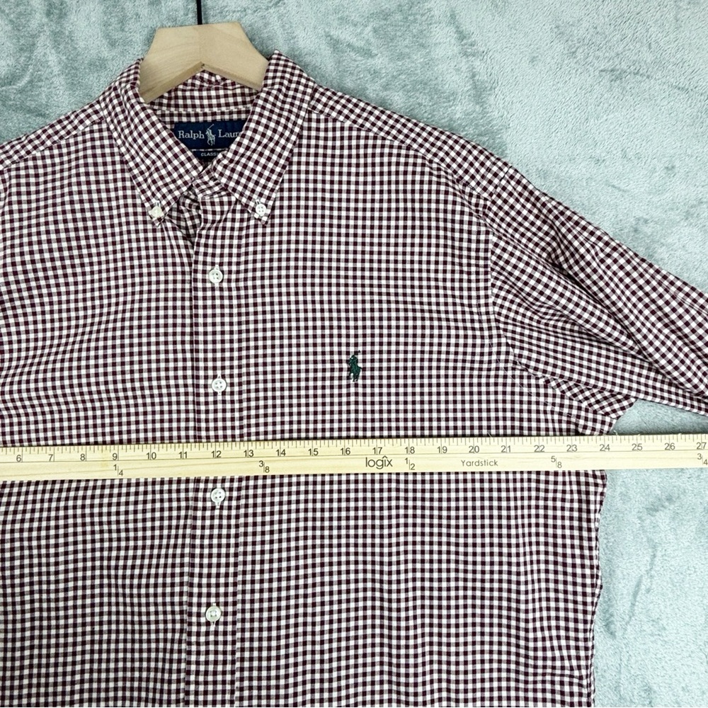 Ralph‎ Lauren Shirt Mens Large Classic Fit Burgundy Gingham Button Down - Picture 11 of 12